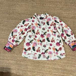 Emily Lovelock Hailey Top  XS Shirt - ruffle collar - scalloped trim sleeves